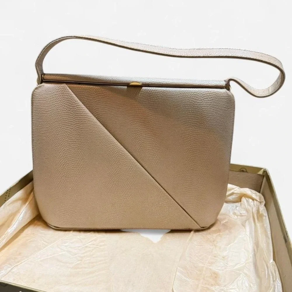 NIB Vintage Nicholas Reich Textured Snakeskin Handbag Bone Color